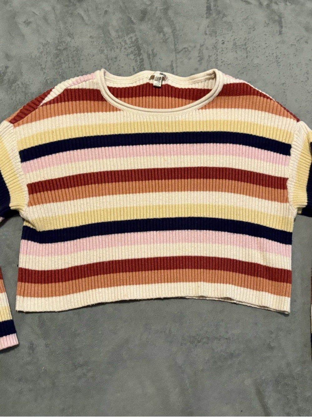 Striped Ribbed Cropped Sweater in Cream, Pink, Navy, Rust, Yellow